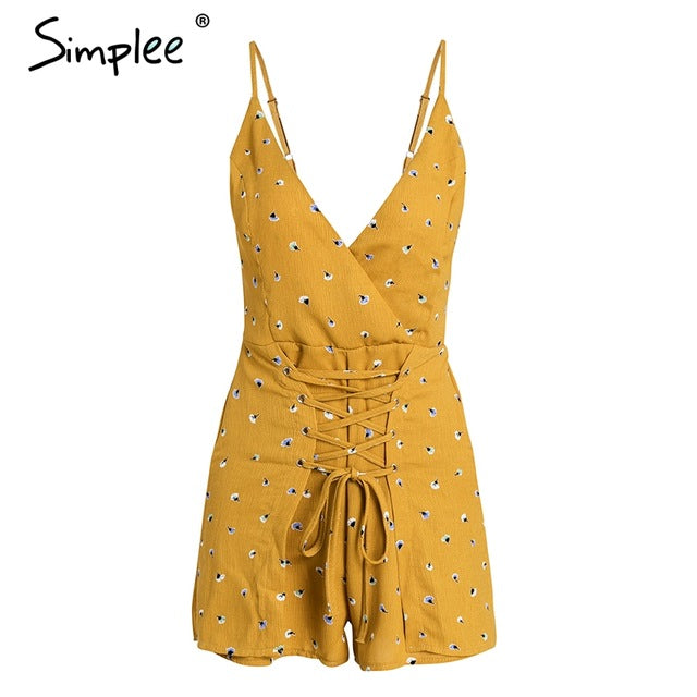 Simplee V neck backless sexy rompers womens jumpsuit Strap floral