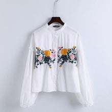 GCAROL New Embroidered Floral Women Blouse Standard Collar Lantern Sleeve Joker Shirt High Quality Oversize Crop Top For Ladies