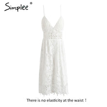 Simplee Deep V padded backless white lace dress Lined summer dress women sundress Sexy hollow out party dress vestido de festa