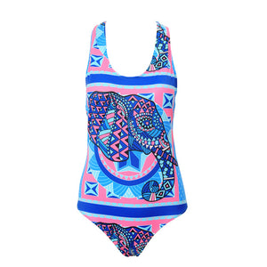 Ariel Sarah 2018 Halter One Piece Swimsuit Elephant Print Women Swimsuit Bathing Suit Plus Size Swimwear Back Hand Made Bandage