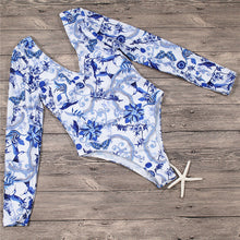 QIANG YI 2018 Summer Styles Push Up Deep V Sexy One Piece Swimsuit Women Long Sleeve Swimwear Bathing Suit Beach Bikinis Flowers