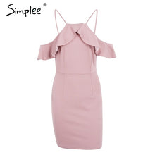 Simplee Strap cold shoulder ruffle winter dress women Sexy backless split bodycon dress Christmas elegant party dresses vestidos