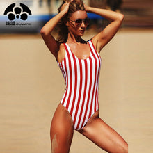 QIANG YI 2018 Women Swimsuit One Pieces Swimwear Female Stripe Bikini Push Up Jumpsuit Vest Bathing Suit Beach Bather Summer