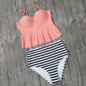 2018 Sexy Bikini Swimwear Women Swimsuit High Waisted Bathing Suit Ruffle Biquini Two Piece Tankini Plus Size Swimwear Beachwear