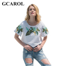GCAROL 2018 Women Embroidery Leaf Cropped Tees Euro Style Oversize T shirt Stretch Summer Basic Tops Short Smock