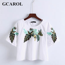 GCAROL 2018 Women Embroidery Leaf Cropped Tees Euro Style Oversize T shirt Stretch Summer Basic Tops Short Smock