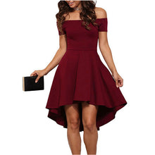 Women Burgundy Blue princess dresses 2018 New summer Off the Shoulder  Short Sleeves Knee-length A-Line dress Vestidos