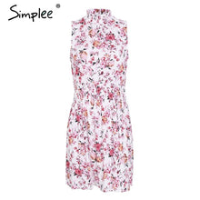 Simplee Sleeveless floral print summer dress women Elastic waist streetwear mini dress Beach boho dress female vestidos 2018