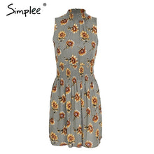 Simplee Sleeveless floral print summer dress women Elastic waist streetwear mini dress Beach boho dress female vestidos 2018