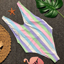 Ariel Sarah 2018 Swimwear One Piece Swimsuit Printing Bathing Suit Women Colorful Striped Piece Swimsuit Sexy Bodysuit Monokini