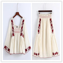 GCAROL 2018 Women's sets Red Embroidered Floral Blouse And Skirt Elastic Decorative 3/4 Flare Sleeve Summer Cropped Top Skirts