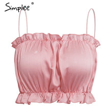 Simplee Ruffle strap sexy camis women Boho beach satin crop top female Black casual summer camisole tops tees 2018