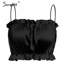 Simplee Ruffle strap sexy camis women Boho beach satin crop top female Black casual summer camisole tops tees 2018