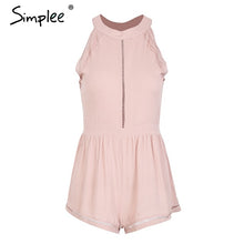 Simplee Halter sleeveless sexy romper women jumpsuit High waist lace spliced playsuit 2018 Casual summer beach macacao feminino