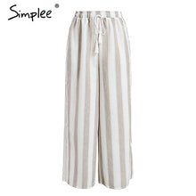 Simplee Stripe split wide leg pants women Side button high waist trouser Drawstring tassel summer loose pants 2018