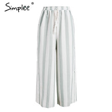 Simplee Stripe split wide leg pants women Side button high waist trouser Drawstring tassel summer loose pants 2018