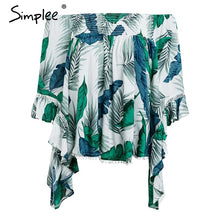 Simplee Off shoulder tropical print sexy blouse women Flare sleeve ruffle casual blouse shirt 2018 Smock top summer beach tunic