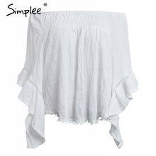 Simplee Off shoulder tropical print sexy blouse women Flare sleeve ruffle casual blouse shirt 2018 Smock top summer beach tunic