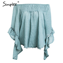 Simplee Off shoulder tropical print sexy blouse women Flare sleeve ruffle casual blouse shirt 2018 Smock top summer beach tunic