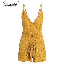 Simplee V neck backless sexy rompers womens jumpsuit Strap floral print boho beach playsuit Lace up summer macacao feminino 2018