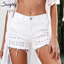Simplee Rivet fringe black casual shorts women Spandex pocket high waist denim shorts Streetwear summer jeans shorts femme 2018