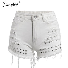 Simplee Rivet fringe black casual shorts women Spandex pocket high waist denim shorts Streetwear summer jeans shorts femme 2018