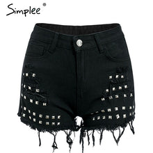 Simplee Rivet fringe black casual shorts women Spandex pocket high waist denim shorts Streetwear summer jeans shorts femme 2018