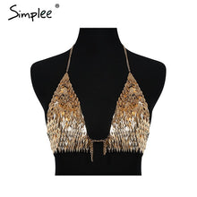 Simplee Shiny gold chains women beach accessories Halter triangle summer body chains bra Sexy bikini silver body jewelry 2018