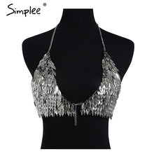 Simplee Shiny gold chains women beach accessories Halter triangle summer body chains bra Sexy bikini silver body jewelry 2018