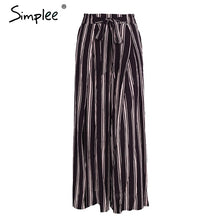 Simplee High split stripe wide leg pants women Summer beach high waist trousers Chic streetwear sash casual pants capris female