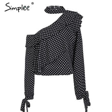 Simplee One shoulder polka dot blouse shirt Ruffle lantern sleeve vintage chiffon blouse Sexy bow women summer blouses 2018