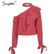 Simplee One shoulder polka dot blouse shirt Ruffle lantern sleeve vintage chiffon blouse Sexy bow women summer blouses 2018
