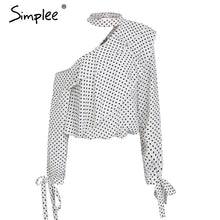 Simplee One shoulder polka dot blouse shirt Ruffle lantern sleeve vintage chiffon blouse Sexy bow women summer blouses 2018