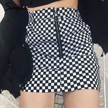 Simplee Checker board classic plaid mini skirt women Metal circle zipper pull skinny short skirts Streetwear autumn pencil skirt