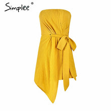 Simplee Casual off shoulder yellow bodysuit Elegant tie up wrap bodycon jumpsuit women sleeveless streetwear playsuit summer