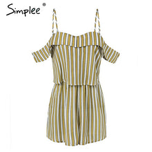 Simplee Stripe off shoulder sexy rompers Womens jumpsuit high waist summer beach playsuit 2018 Casual strap chiffon overalls