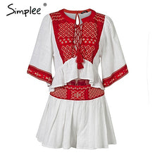 Simplee Boho embroidery two-piece romper women jumpsuit  Ethnic tassel lace up white playsuit 2018 Summer beach jumpsuit macacao