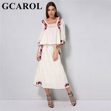 GCAROL 2018 Women's sets Red Embroidered Floral Blouse And Skirt Elastic Decorative 3/4 Flare Sleeve Summer Cropped Top Skirts