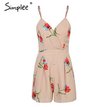 Simplee Sexy v neck print boho jumpsuit romper Backless tie up short jumpsuit women Pleated high waist casual summer playsuit