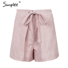 Simplee Tie up zipper plaid shorts women bottom Ring streetwear summer shorts 2018 Casual white zipper high waist shorts femme