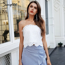 Simplee Fashion off shoulder ruffle camis Casual strap wrap bust white tank top women Sexy streetwear cotton crop top femme