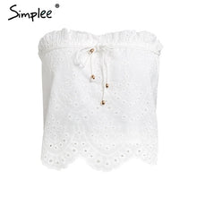 Simplee Fashion off shoulder ruffle camis Casual strap wrap bust white tank top women Sexy streetwear cotton crop top femme