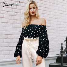 Simplee Vintage polka dot off shoulder women blouse shirt Lantern long sleeve sexy blouse top Casual summer blusas female tunic