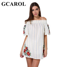 GCAROL 2018 New Arrival Slash Neck Embroidered Floral Blouse Off The Shoulder Striped Long Blouse Summer Sexy Tops