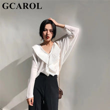 GCAROL 2018 New Arrival V-Neck Women Ruffles Pleated Blouse Fashion Elegant Sweet Shirt Neat Summer Tops For Ladies